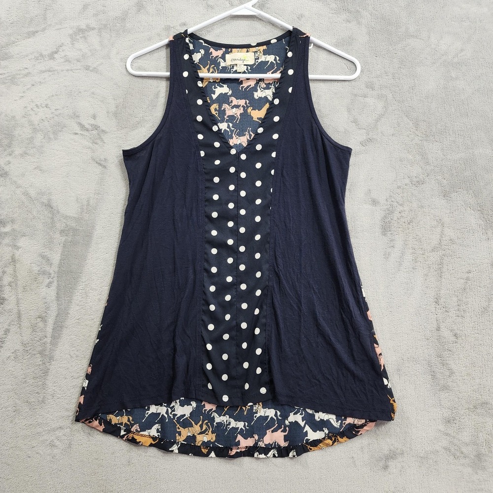 Anthropologie Porridge Tank Womens XS Black Horses V-Neck Polka Dot Sleeveless